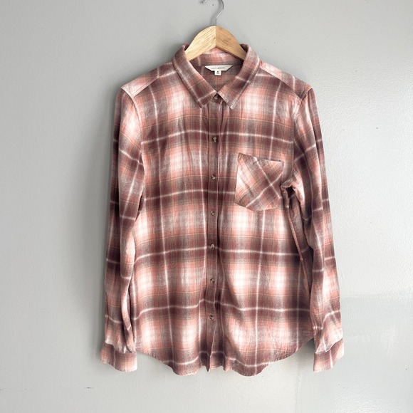 Lucky Brand Tops - Lucky Brand Womens Peach Plaid Flannel Button Up Shirt Western Size‎ Medium
